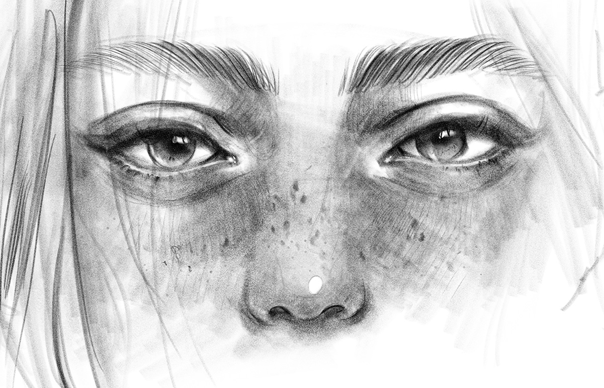 Disegno a matita degli occhi di una ragazza